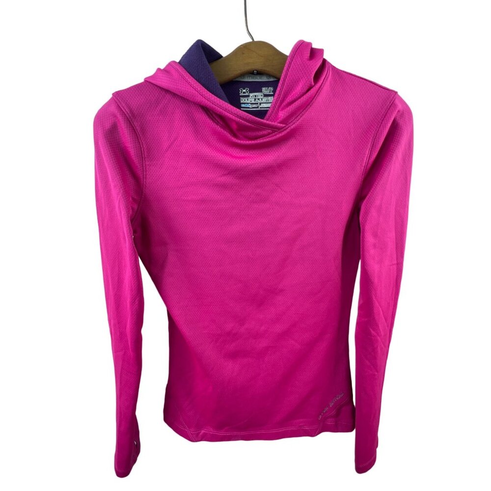 Under Armour ColdGear Fitted Hoodie Small Raspberry Pink Long Sleeve Lightweight